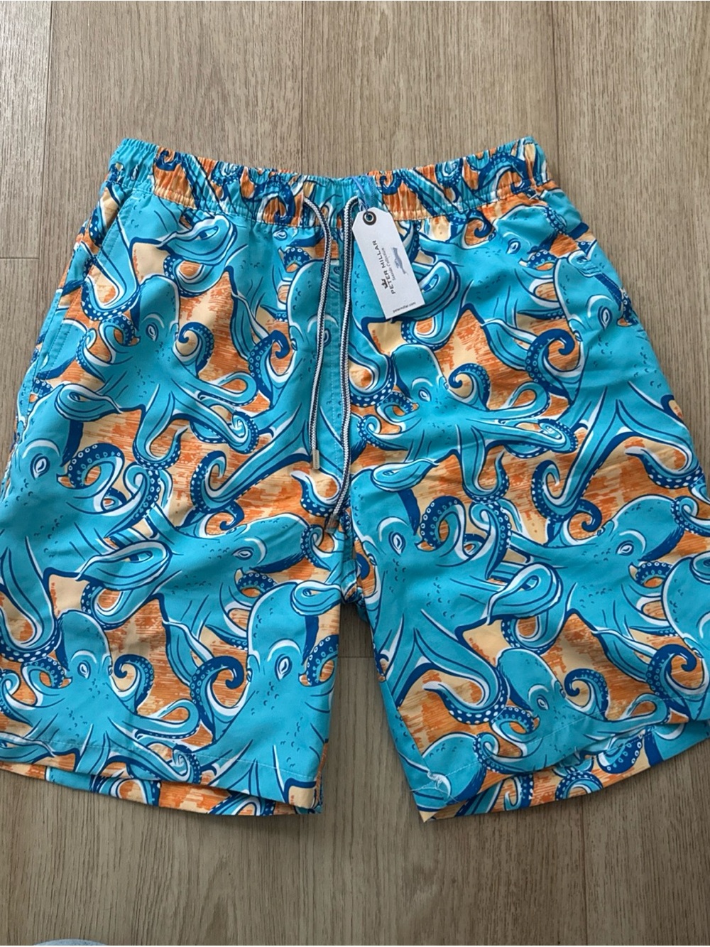 Peter Millar Octopus Swim Trunks Small Blue Orange Mesh Lined NWT MS16P03
